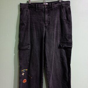 Black wash wide leg cargo jeans